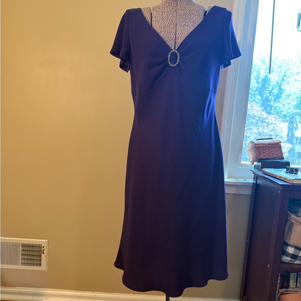Evan Picone Purple Sheath Midi Dress with Flutter Sleeves